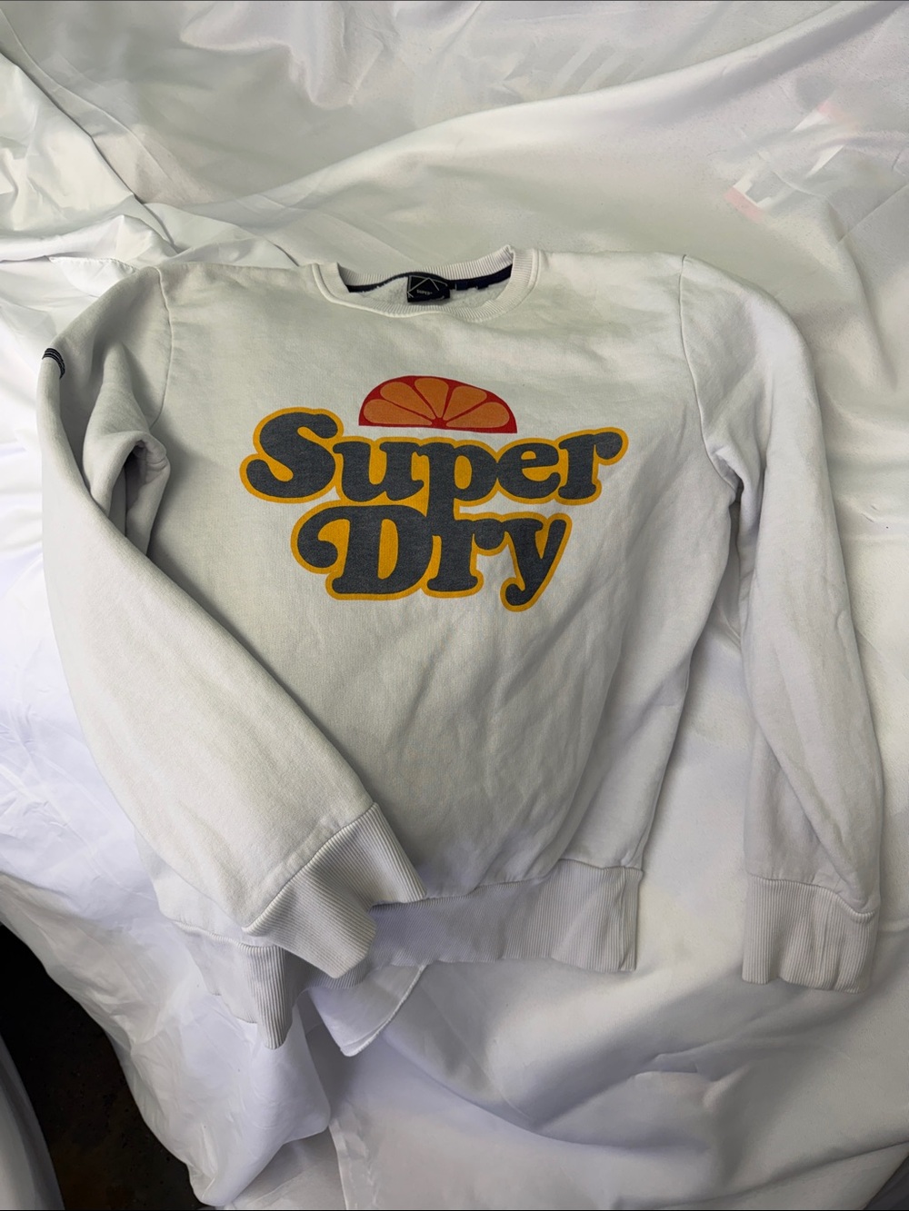 Superdry White Crewneck with Retro Orange & Dark Gray Logo